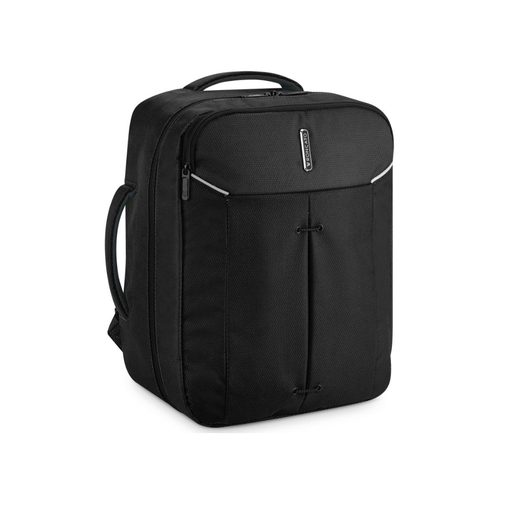 Zaino nero Roncato Ironik 2.0 con maniglie e tasche frontali, vista angolata
