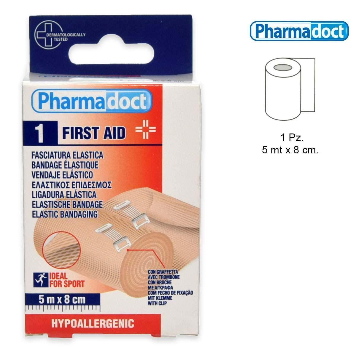 pharmadoc pharmadoct pharmadoct ml 1 benda elastica color pelle 5mx8cm+2 fermagli- 78132 - foto 1 Benda elastica colore pelle con fermagli, formato 5m x 8cm