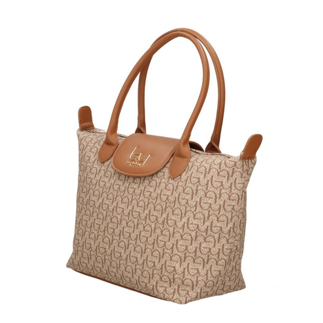 byblos-borsa-donna-notredame Borsa donna Byblos NotredAme marrone con dettagli in pelle, maniglie doppie, vista frontale