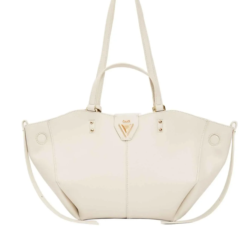 gaudi-borsa-donna-golene-v6ae-12771-white Borsa Gaudi Golene bianca in vista frontale, con manici e dettagli in color oro