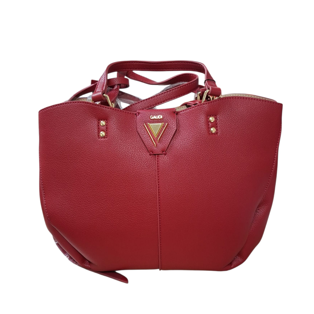 Borsa donna Gaudi Golene in pelle rossa con manici e logo triangolare