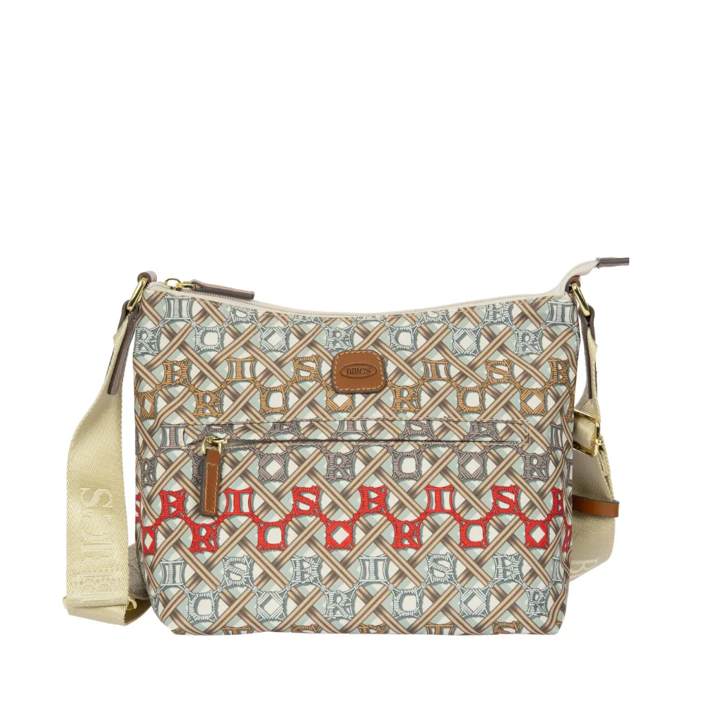 brics-x-collection-tracolla-macrame Tracolla Bric's X-Collection Macramé beige con pattern geometrico e dettagli pelle marrone