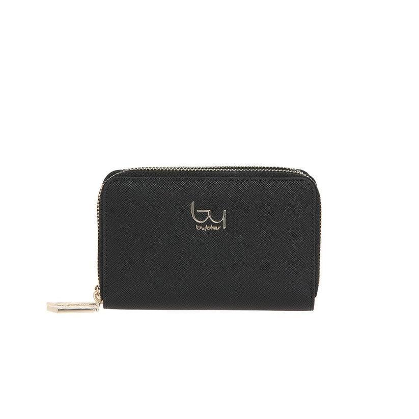 BYBLOS PORTAFOGLIO DONNA PISA NERO Portafoglio nero BYBLOS PISA con chiusura lampo laterale oro su sfondo grigio