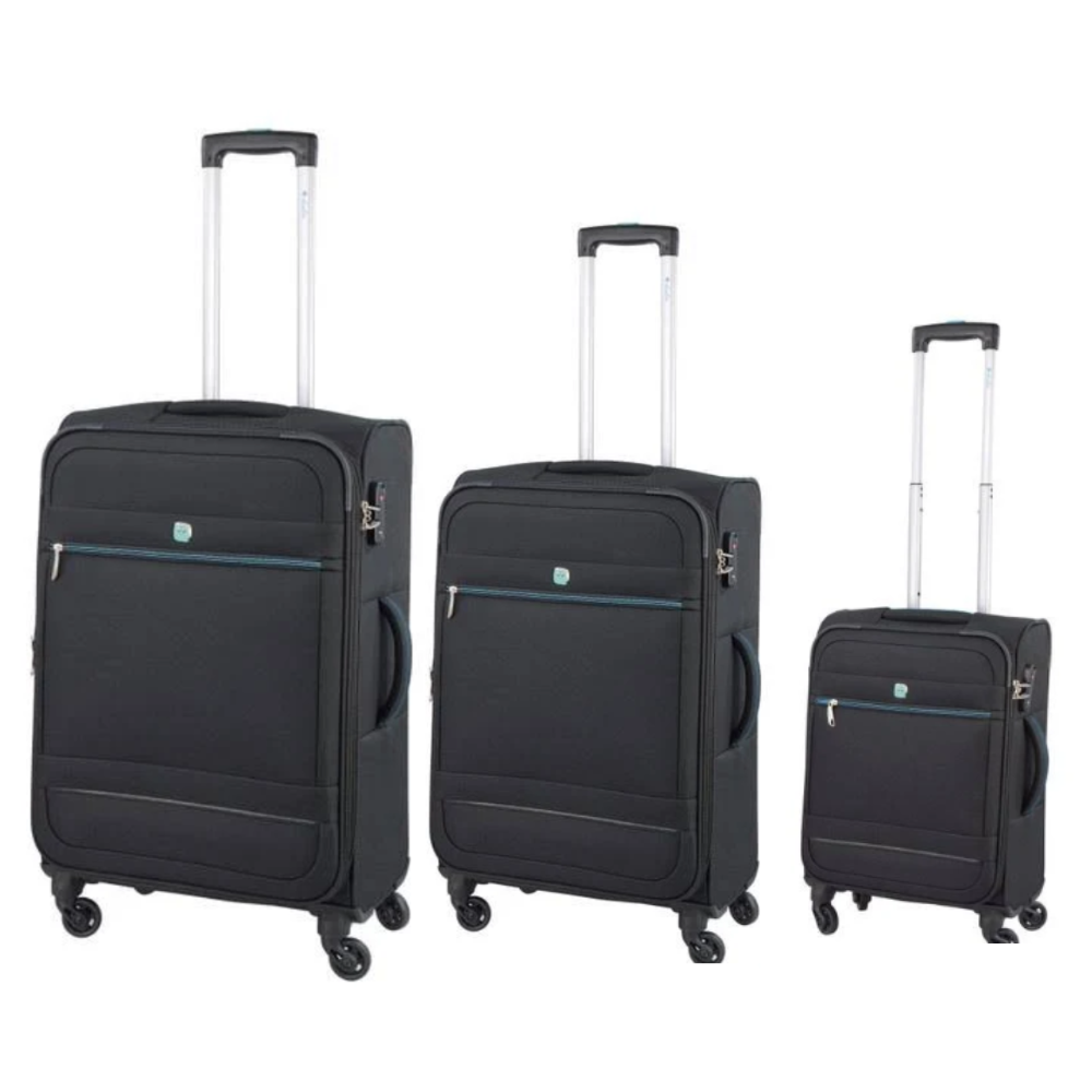 Set 3 trolley termoformato nero 55-60-70 cm, manici telescopici e ruote
