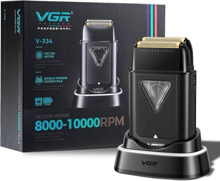 vgr vgr foil shaver 8000rpm v-334 - foto 1 Rasoio elettrico VGR V-334 con base di ricarica, confezione completa