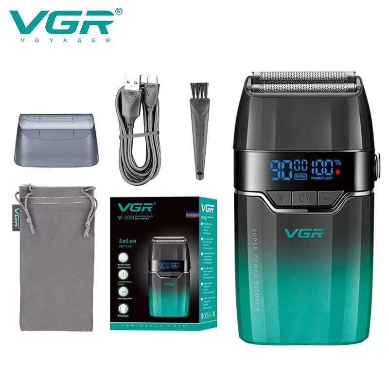 vgr vgr foil shaver v-308 green - foto 1 Rasoio elettrico VGR V-308 nero e verde con display digitale, confezione e accessori