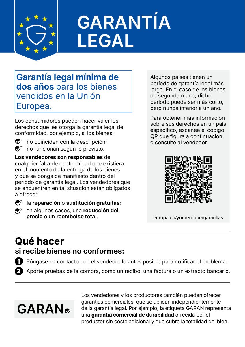 Aviso armonizado sobre la garantía legal